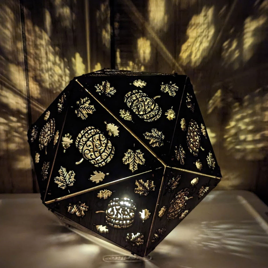 Autumn Pumpkin Shadow Lamp: Lasercut Maple Leaf Bohemian Nightlight - Five Penny Piece