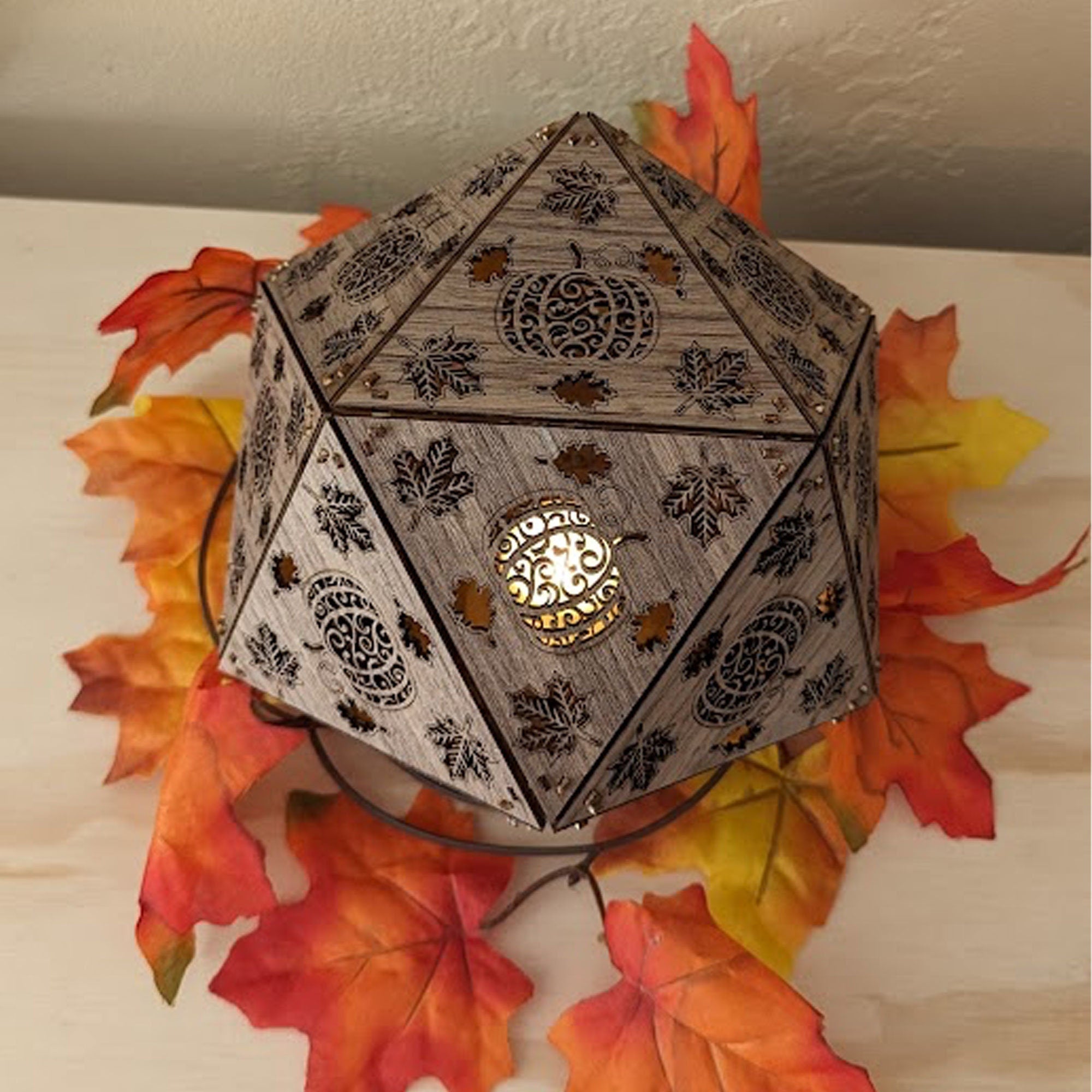 Autumn Pumpkin Shadow Lamp: Lasercut Maple Leaf Bohemian Nightlight - Five Penny Piece