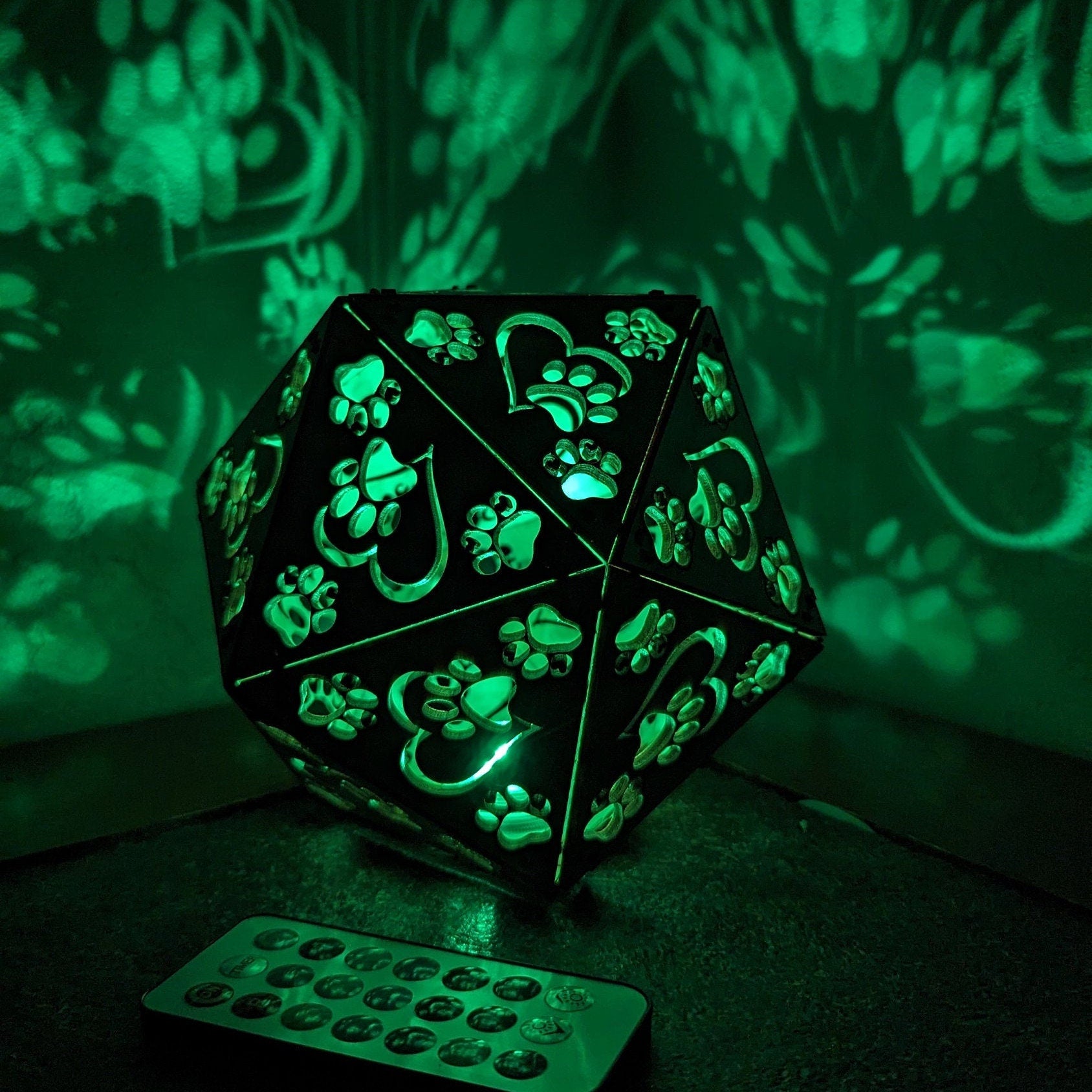 Paw Print LED Lamp: Geometric Wooden Dog Lover Light