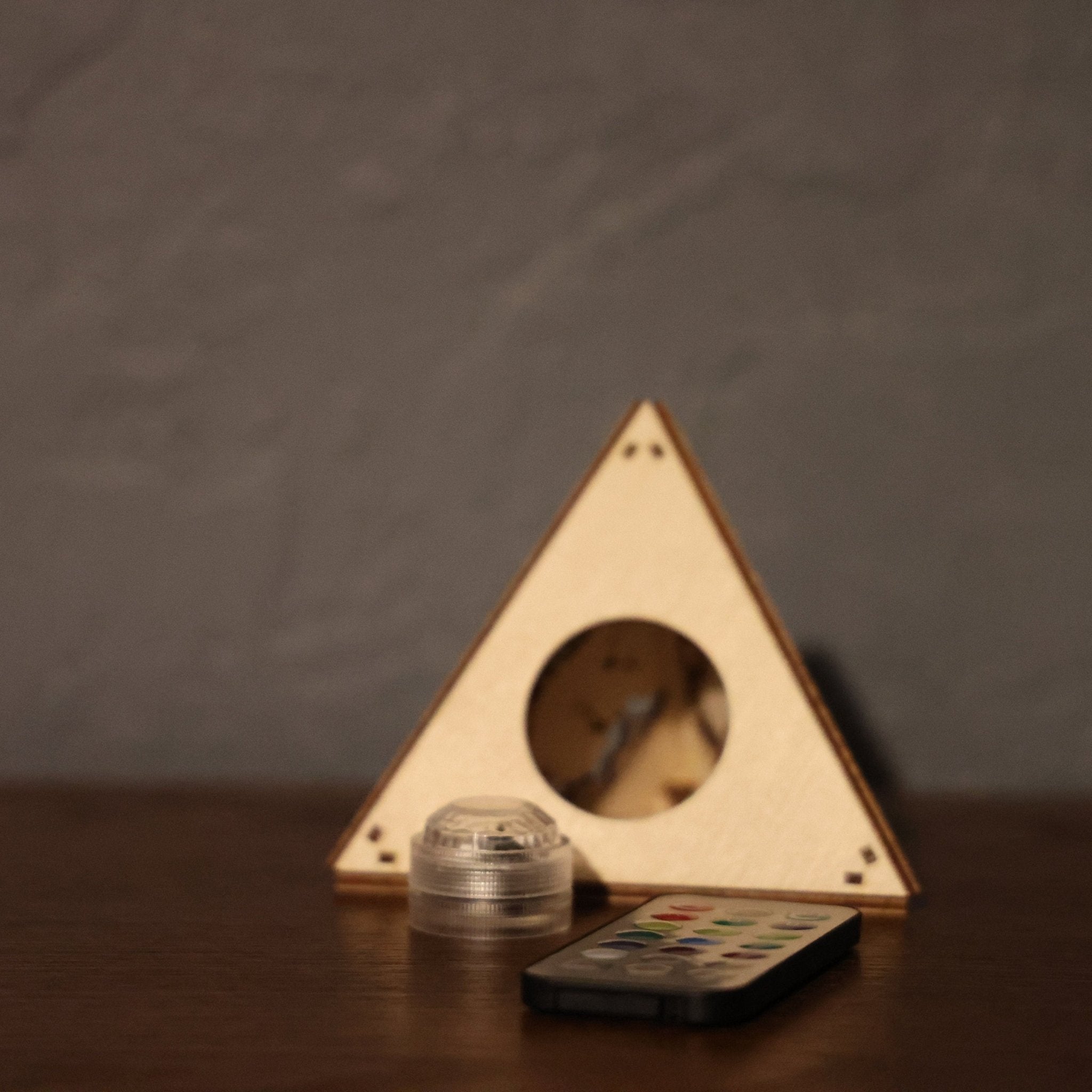 Bird Themed Lighted Decor: Laser - Cut Wood Pyramid Accent Lamp, RGB Cordless Light - Five Penny Piece