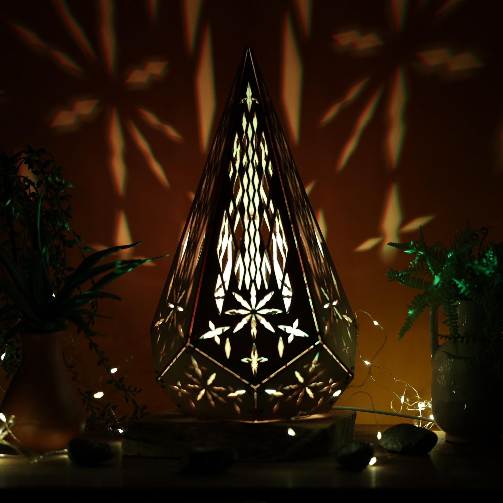 Boho Diamond Table Lamp: Light - Projecting Geometric Decor - Five Penny Piece