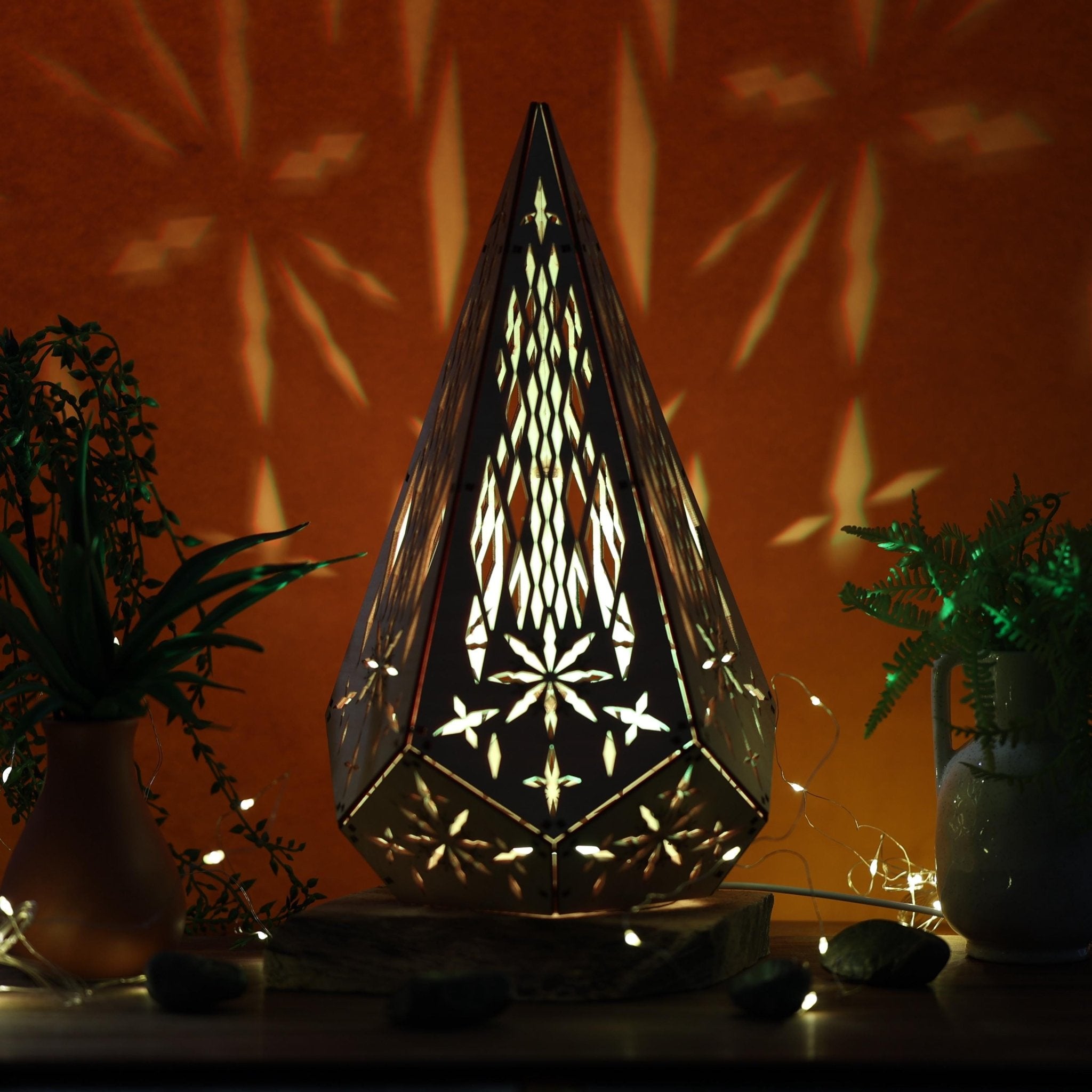 Boho Diamond Table Lamp: Light - Projecting Geometric Decor - Five Penny Piece