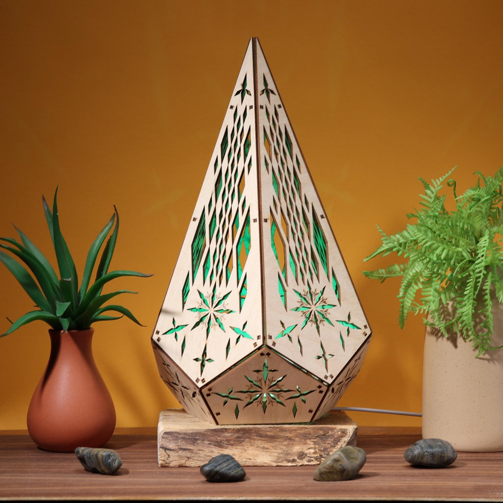 Boho Diamond Table Lamp: Light - Projecting Geometric Decor - Five Penny Piece