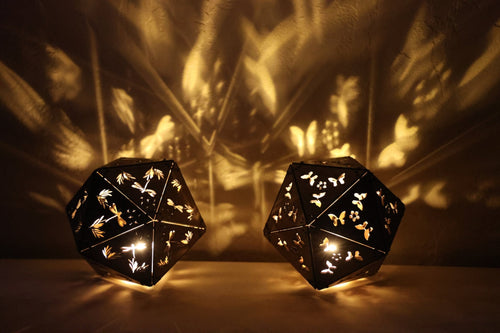 Butterfly Dragonfly Shadow Lamp: Geometric Wood Lantern - Five Penny Piece