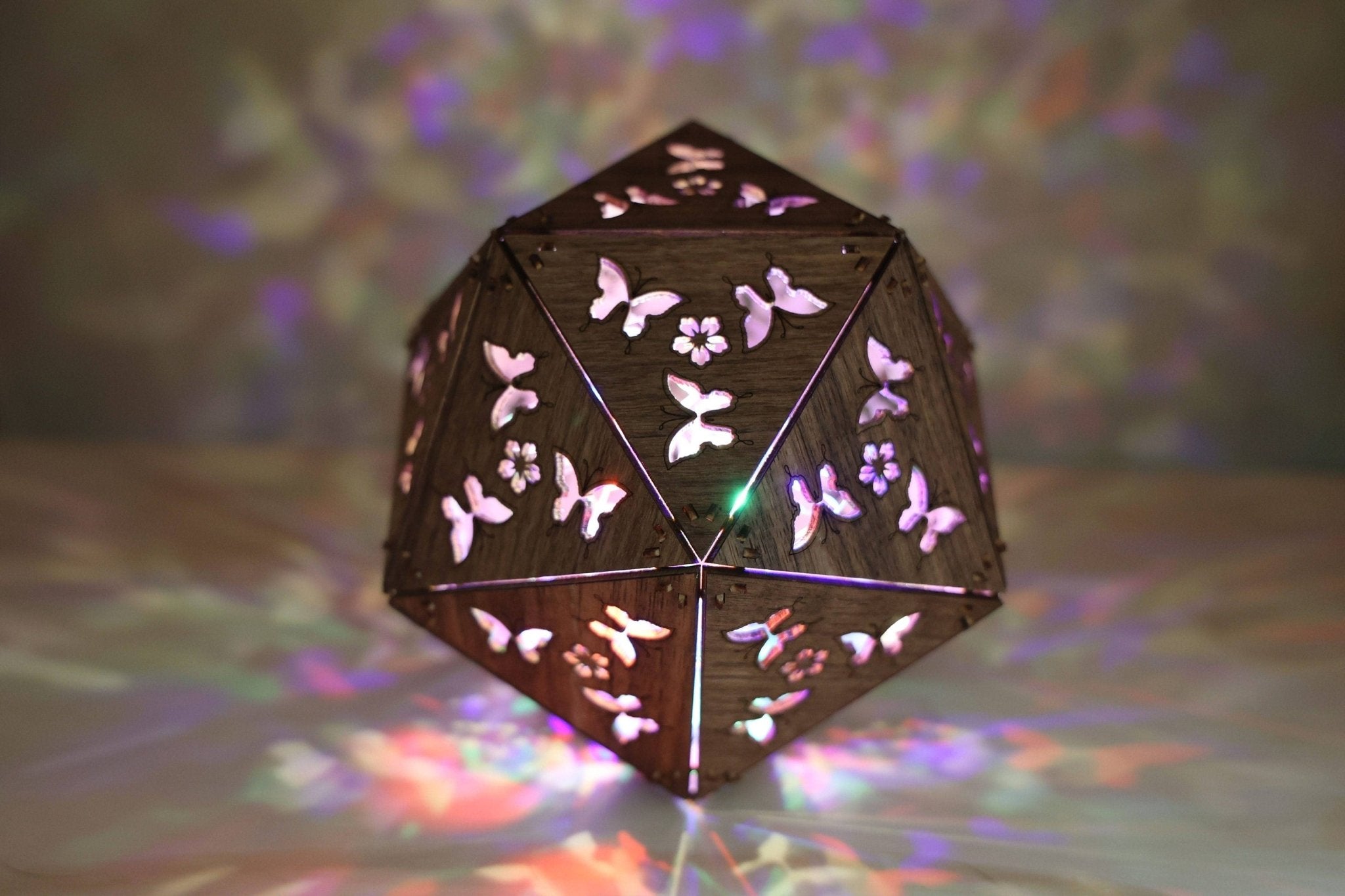 Butterfly Shadow Lamp: Cordless LED Projection Light, Walnut Wood Nature Decor - Five Penny Piece