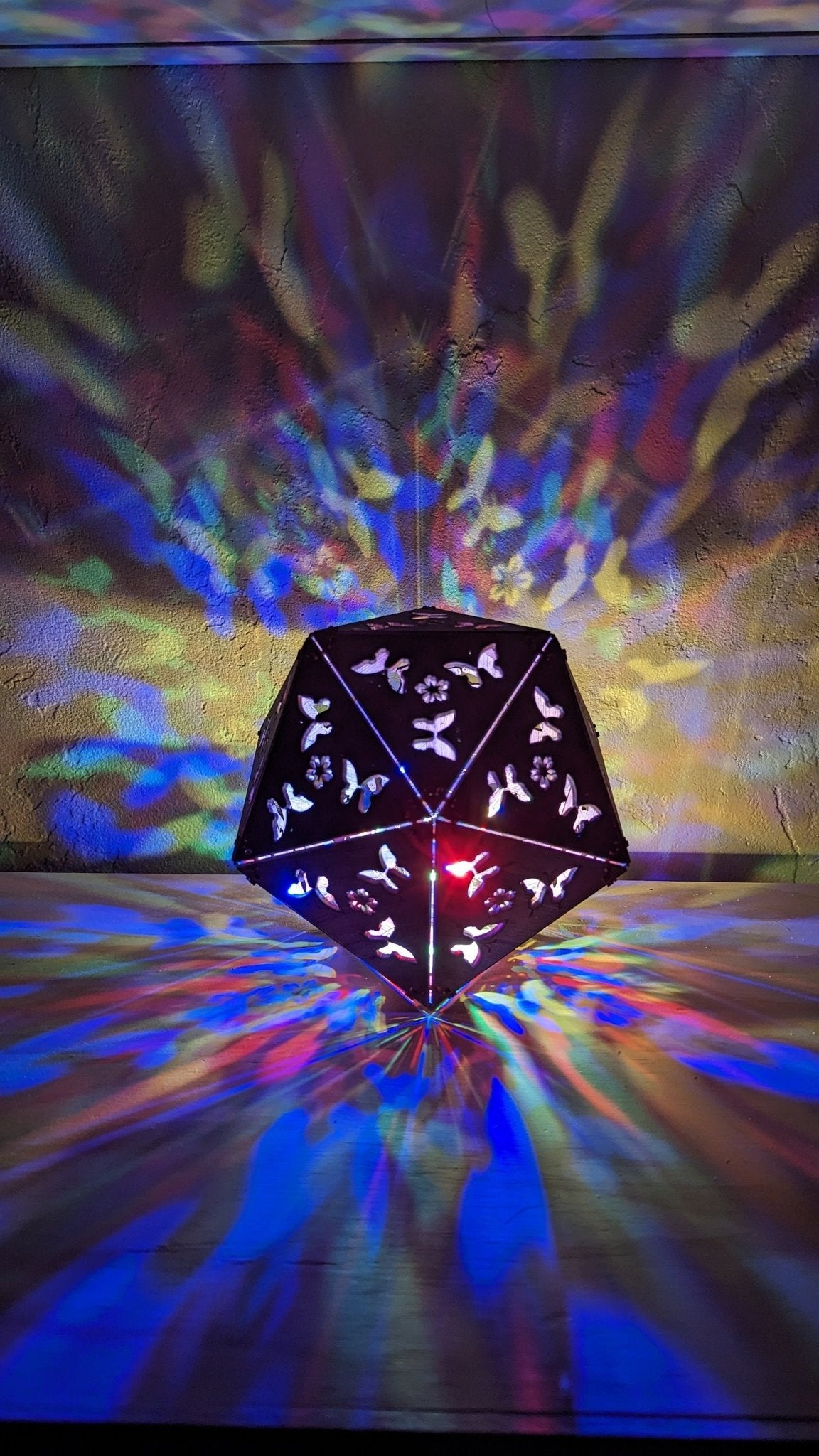 Butterfly Shadow Lamp: Cordless LED Projection Light, Walnut Wood Nature Decor - Five Penny Piece