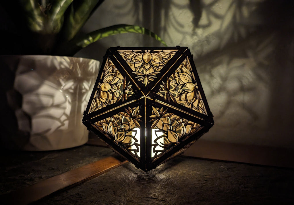 Lotus Blossom Shadow Lamp: Geometric Wood Nightlight, Zen Decor