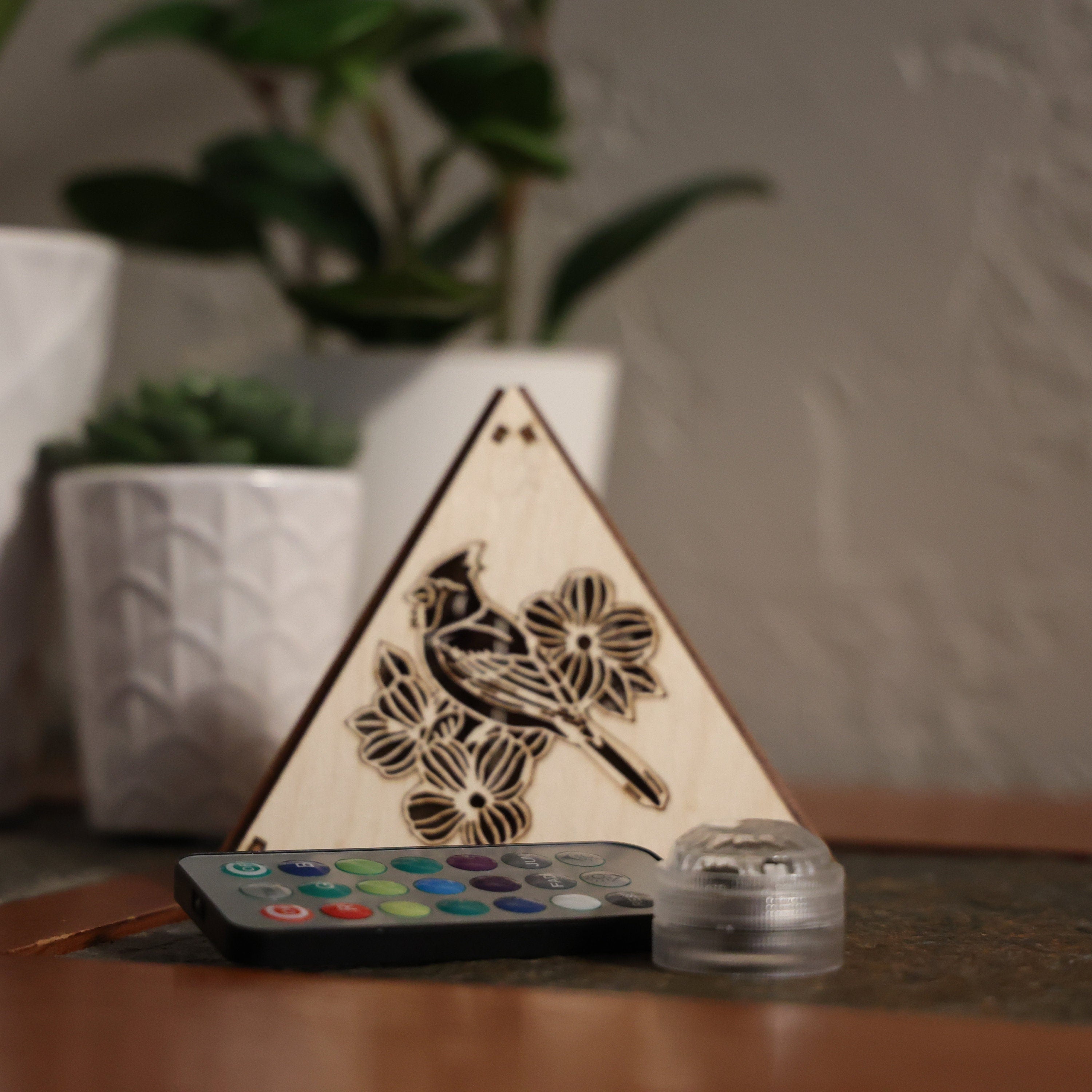 Memorial Cardinal LED Lamp: Wooden Bird Art, Remembrance Gift