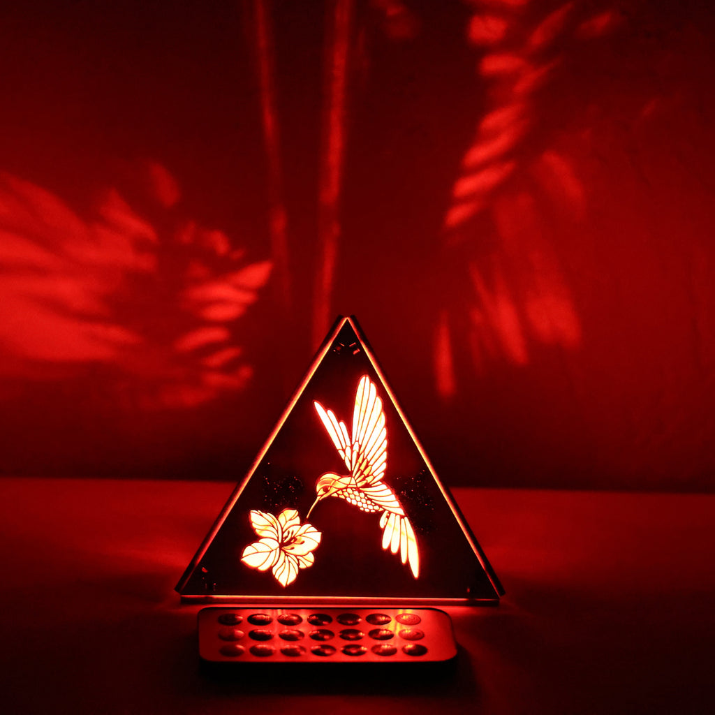 Hummingbird Wood Pyramid Night Light: RGB Bird Art Decor