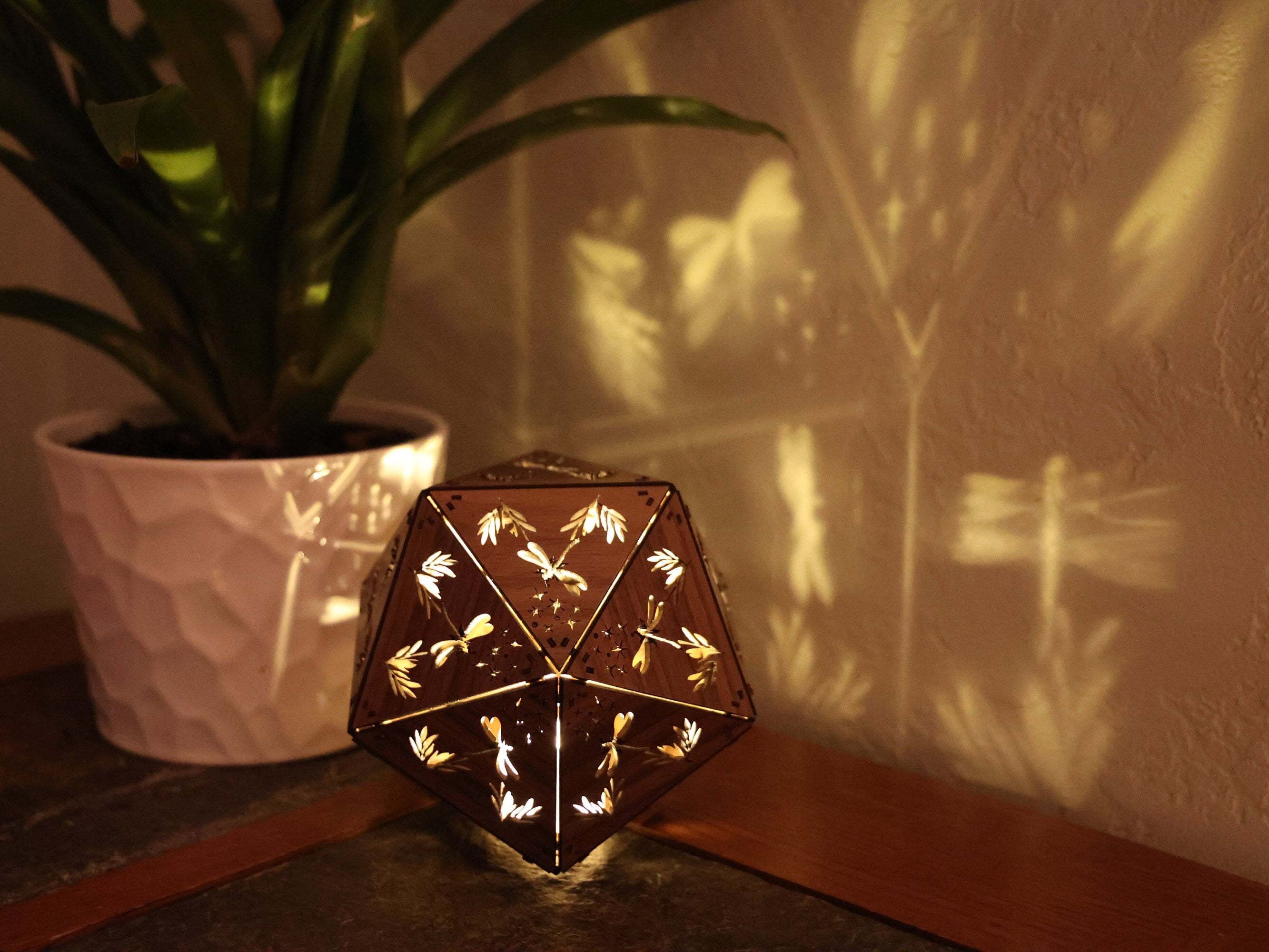 Butterfly Dragonfly Shadow Lamp: Geometric Wood Lantern