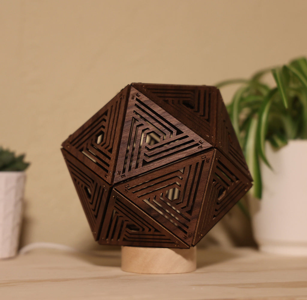 Geometric Shadow Lamp: Modern D20 Wooden Night Light
