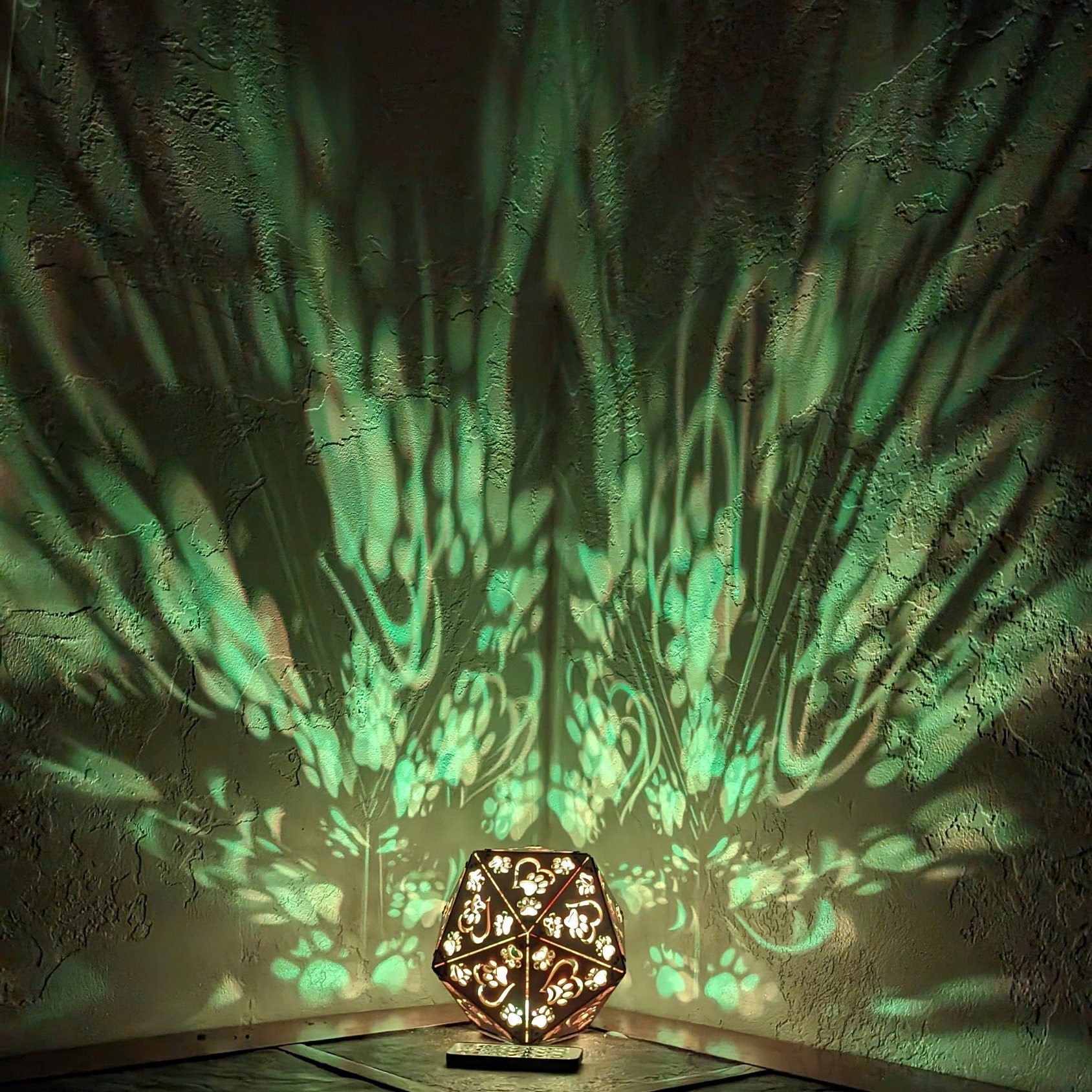 Paw Print LED Lamp: Geometric Wooden Dog Lover Light