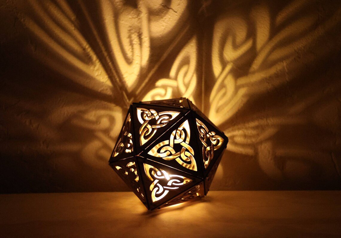 Celtic Knot Shadow Lamp: Eastern Red Cedar LED Accent Light, 4 Designs, Viking Themed Gift - Five Penny Piece