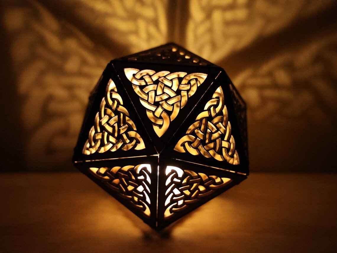 Celtic Knot Shadow Lamp: Eastern Red Cedar LED Accent Light, 4 Designs, Viking Themed Gift - Five Penny Piece