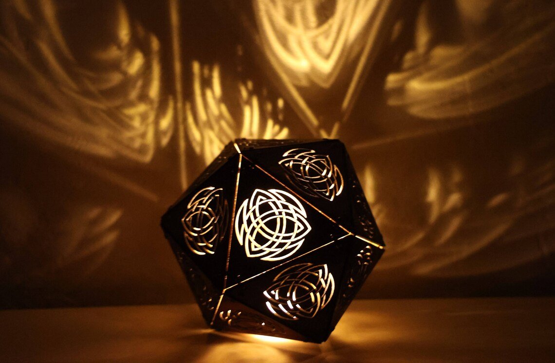 Celtic Knot Shadow Lamp: Eastern Red Cedar LED Accent Light, 4 Designs, Viking Themed Gift - Five Penny Piece