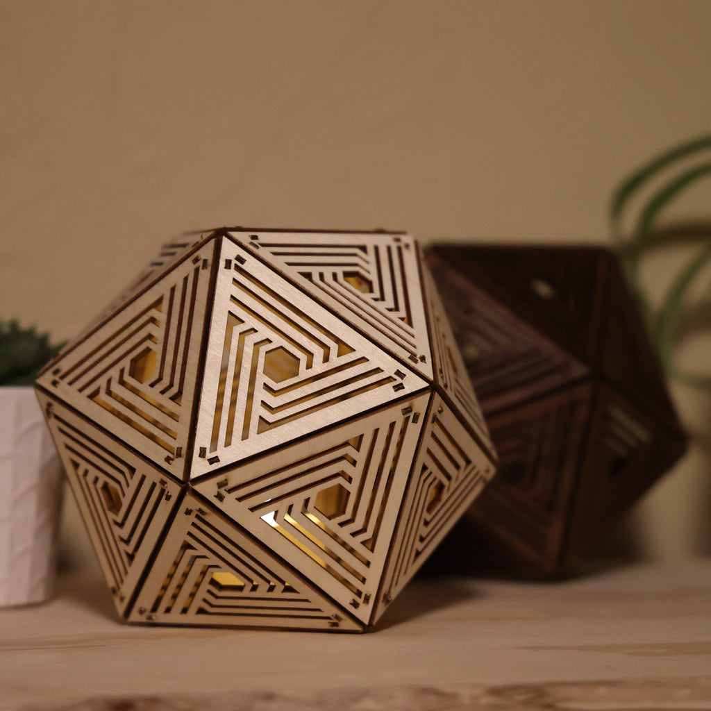 Geometric Shadow Lamp: Modern D20 Wooden Night Light