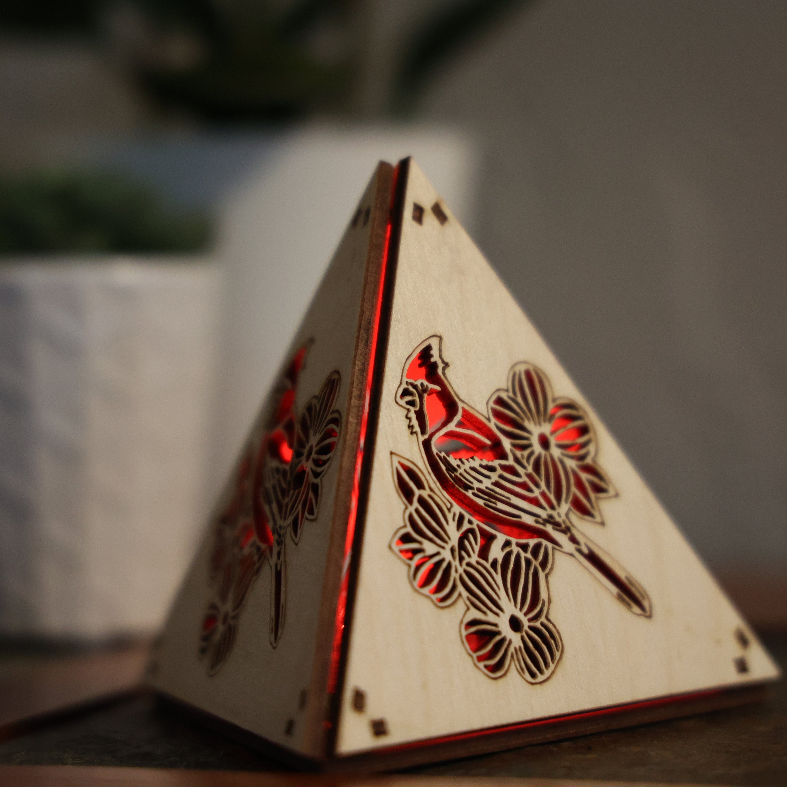 Memorial Cardinal LED Lamp: Wooden Bird Art, Remembrance Gift