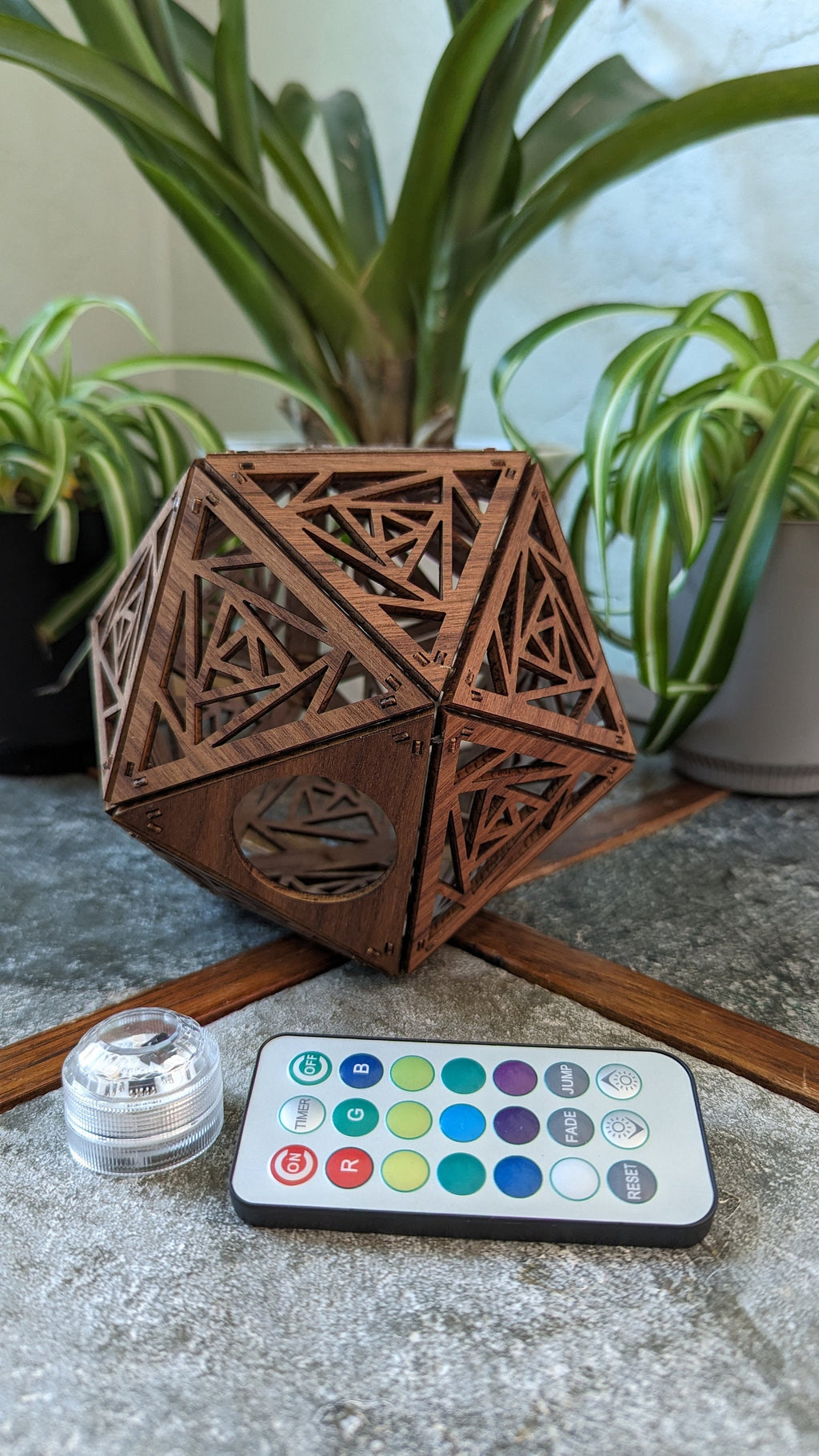 Geometric Rose Shadow Lamp: D20 Wood Night Light