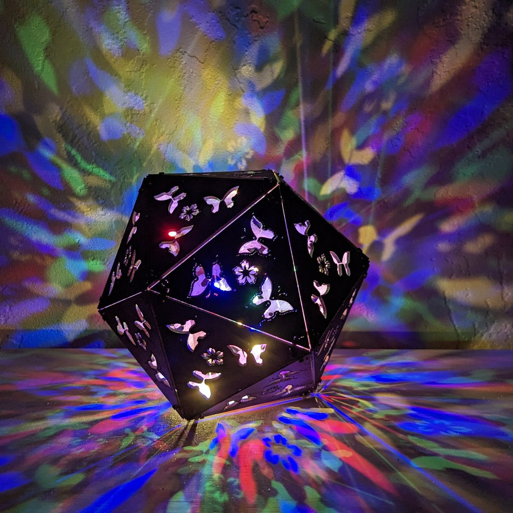 Butterfly Shadow Lamp: Cordless LED Projection Light, Walnut Wood Nature Decor