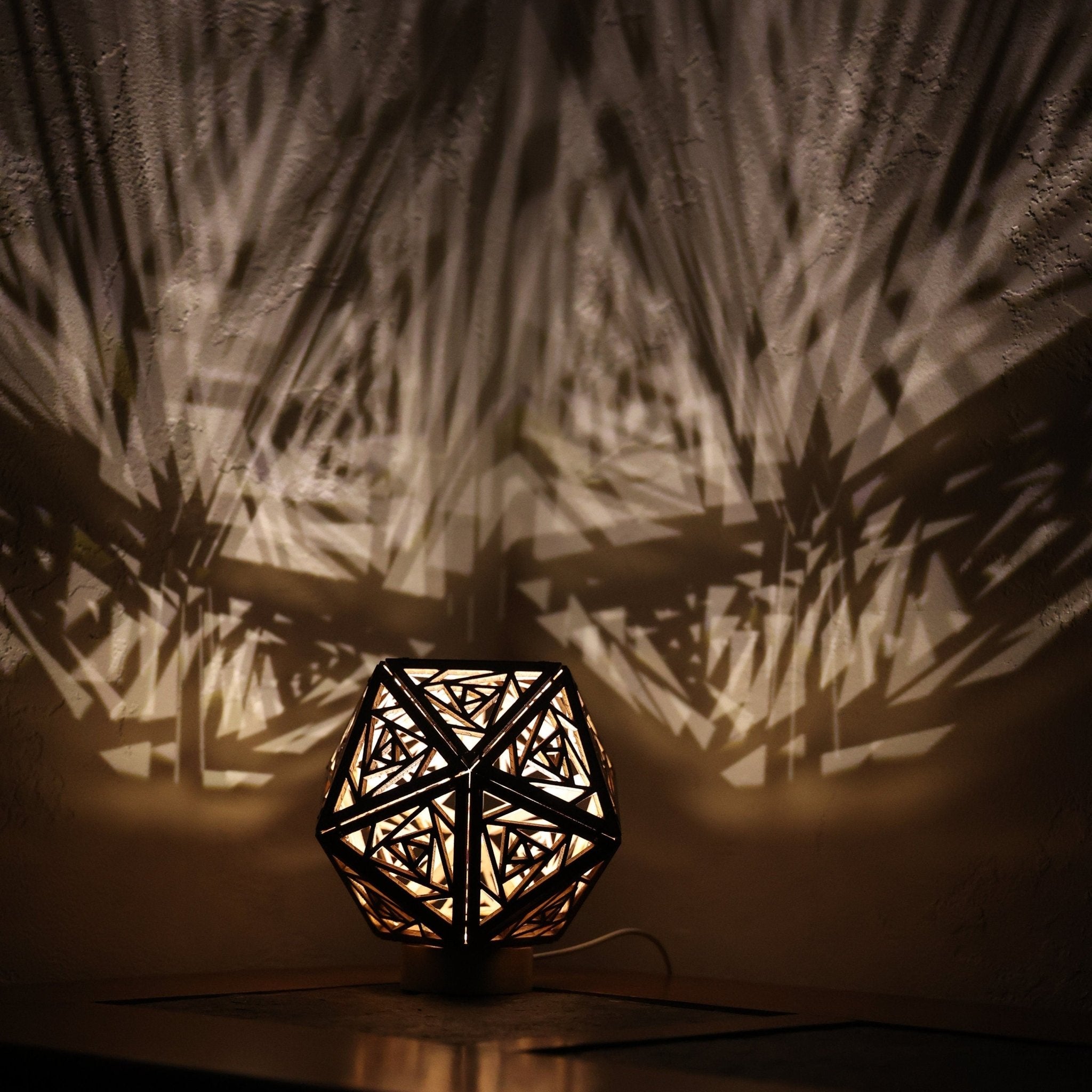 Geometric Rose Shadow Lamp: D20 Wood Night Light - Five Penny Piece