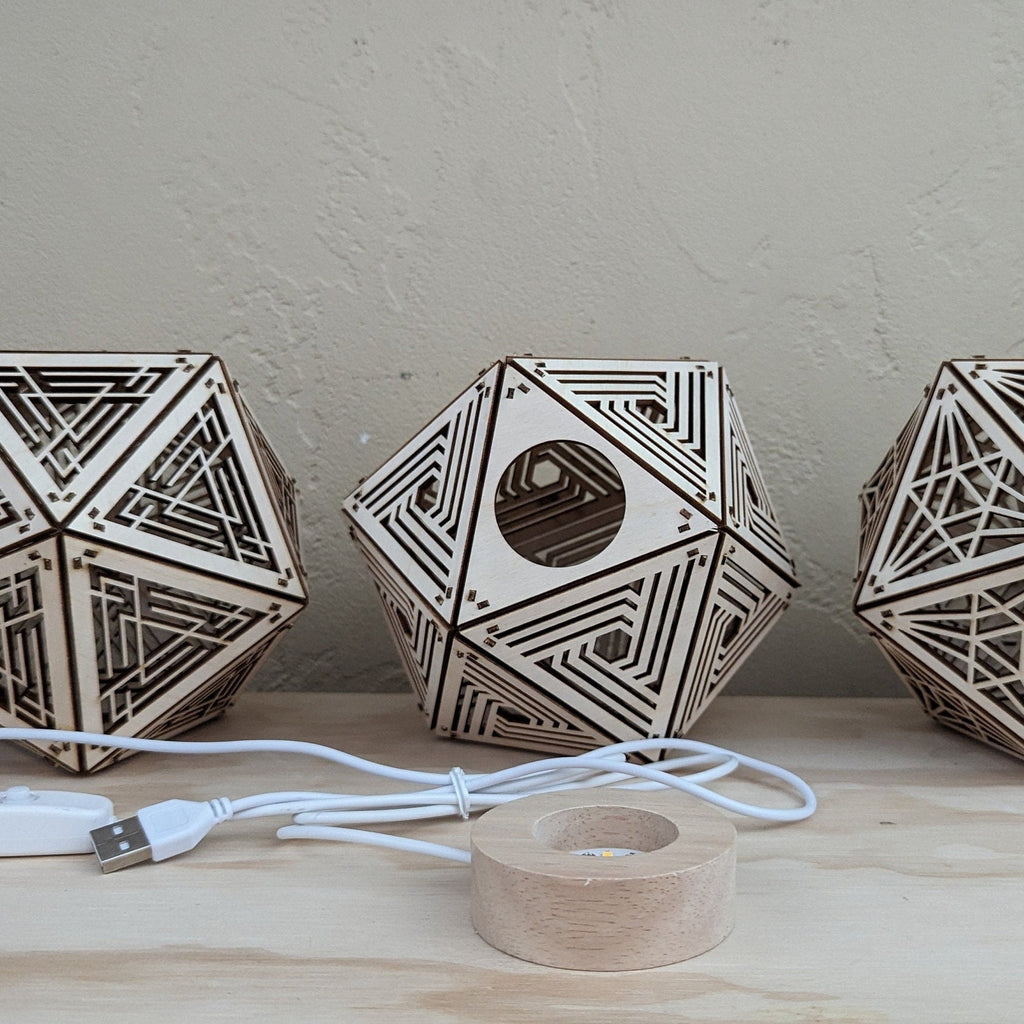 Geometric Shadow Lamp: Modern D20 Wooden Night Light - Five Penny Piece