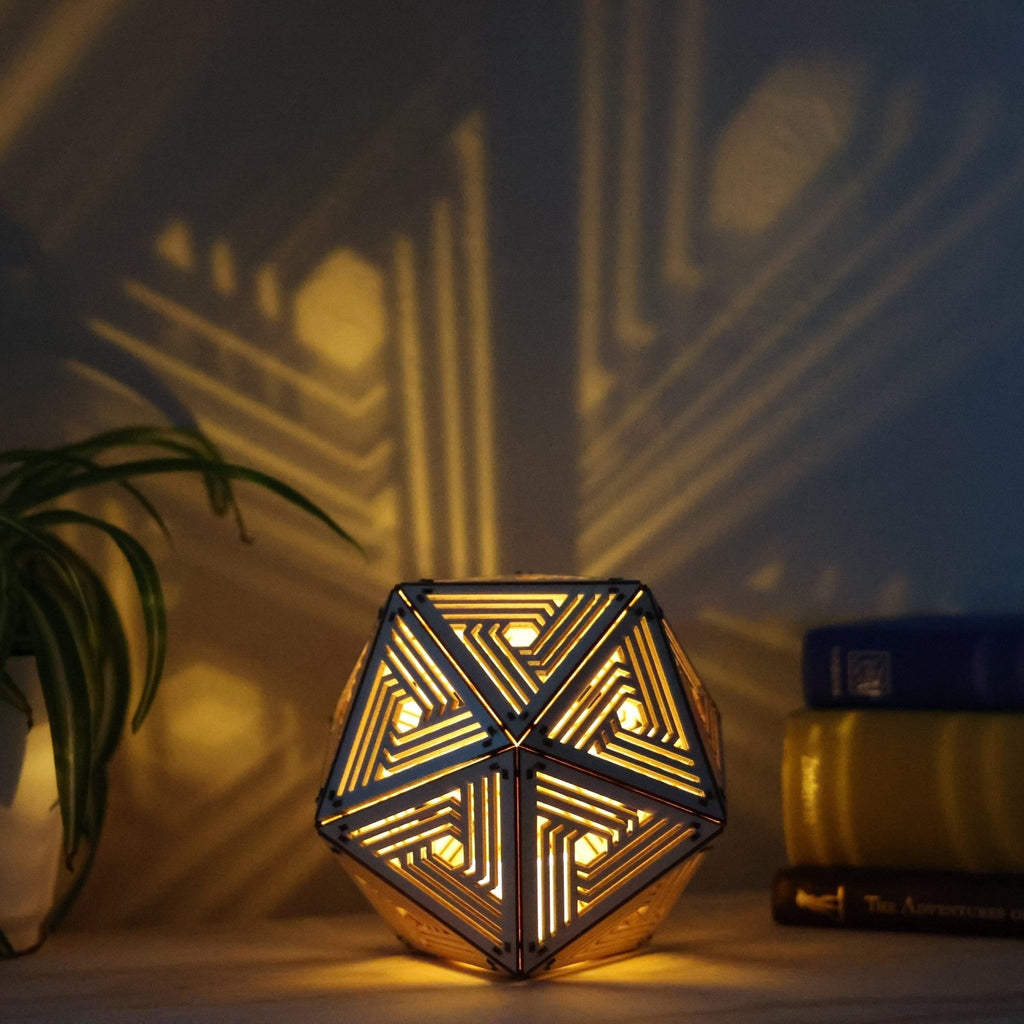 Geometric Shadow Lamp: Modern D20 Wooden Night Light - Five Penny Piece