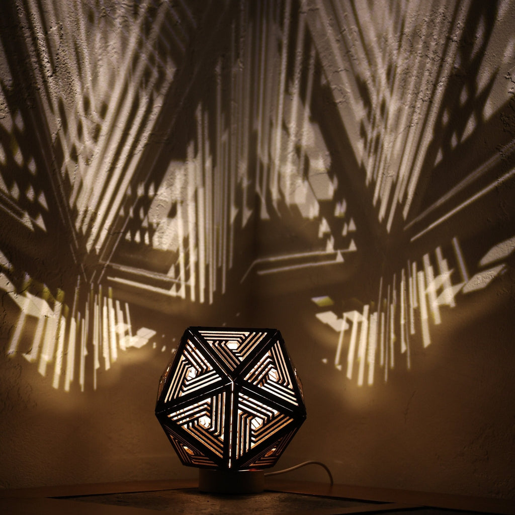 Geometric Shadow Lamp: Modern D20 Wooden Night Light - Five Penny Piece