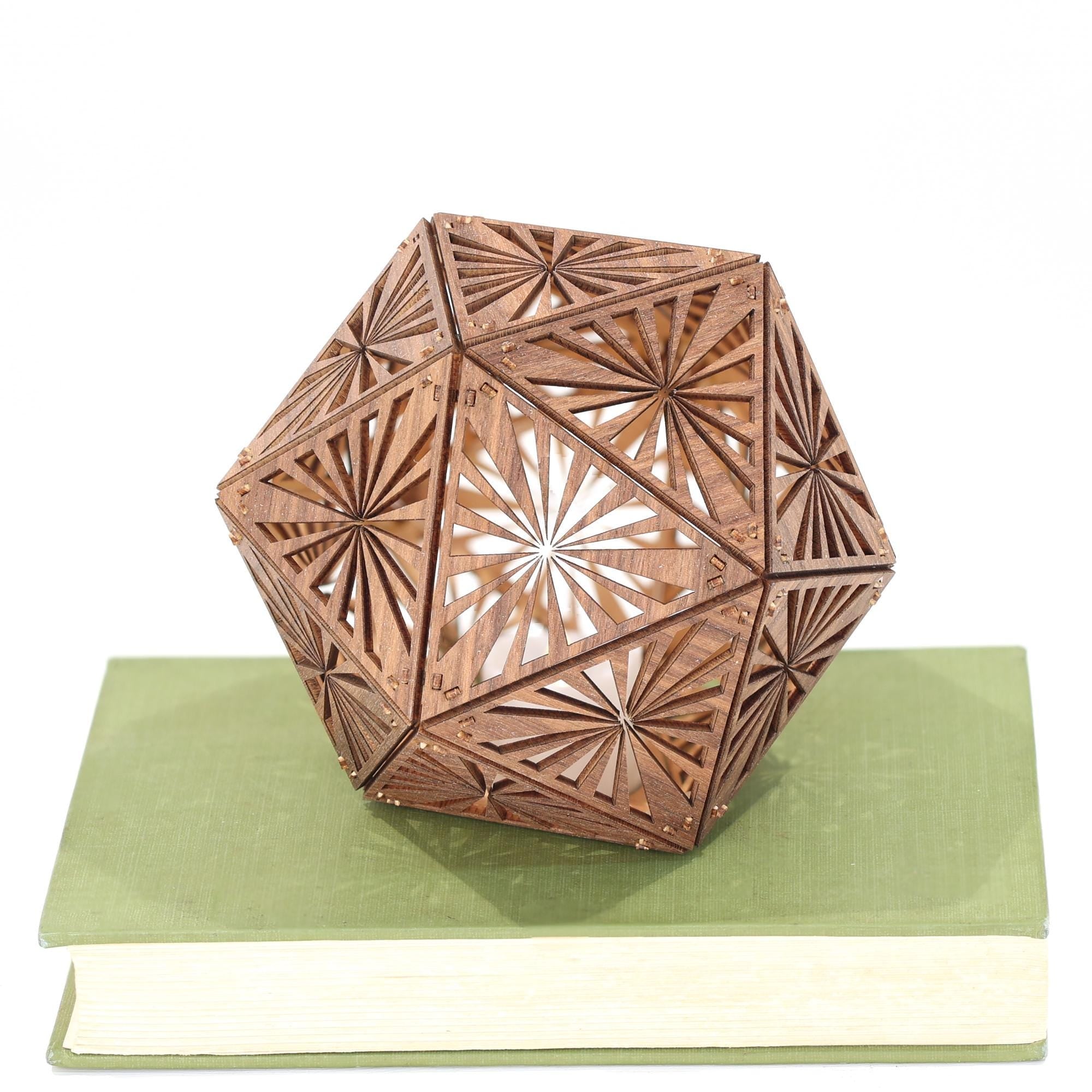 Geometric Wood Shadow Lamp: Mandala Decor, D20 Icosahedron Lantern - Five Penny Piece
