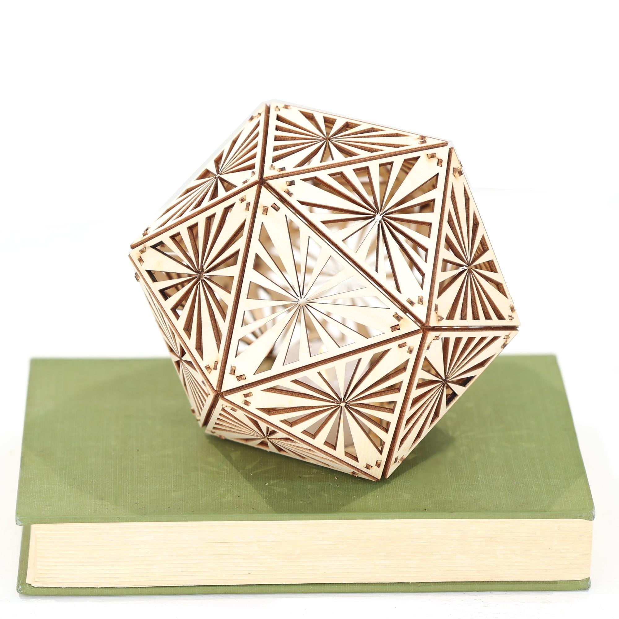 Geometric Wood Shadow Lamp: Mandala Decor, D20 Icosahedron Lantern - Five Penny Piece