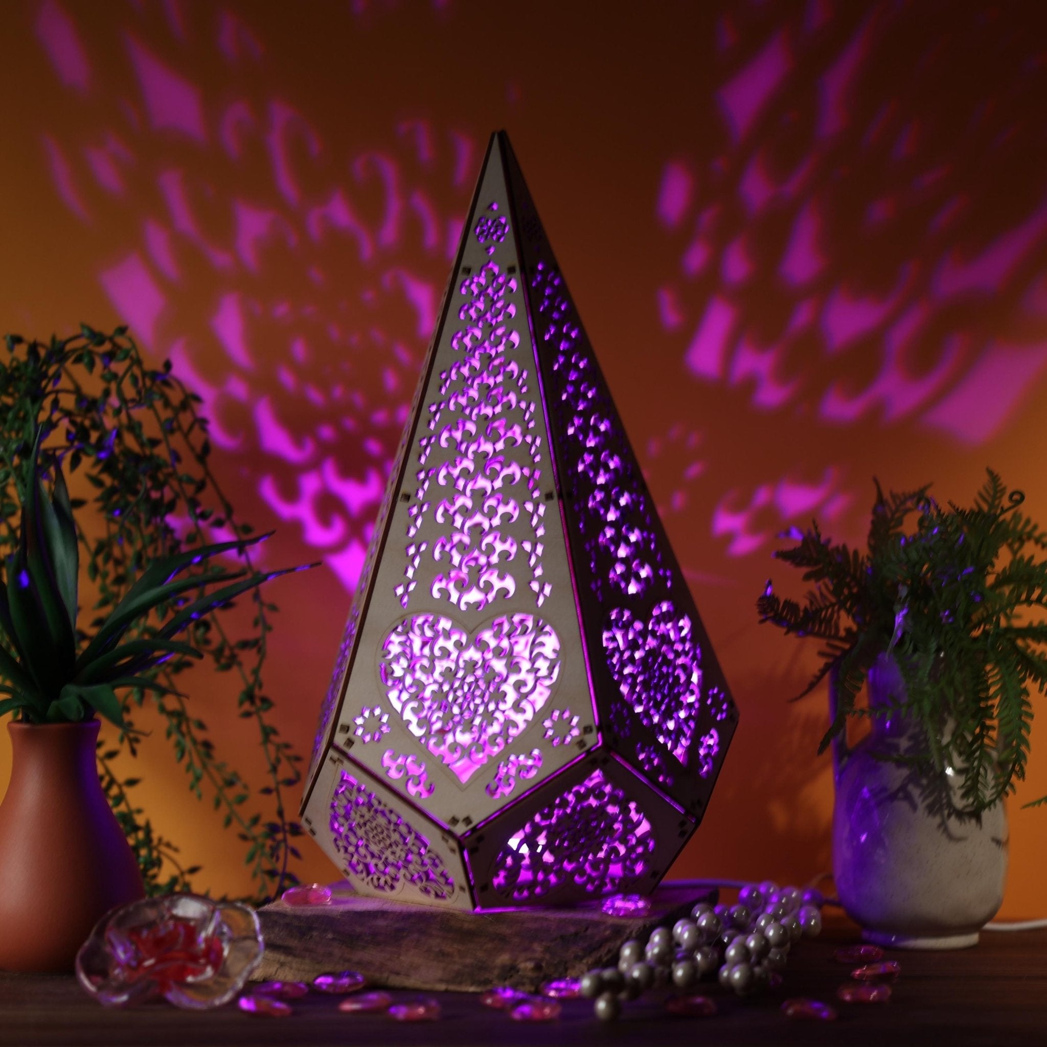 Heart Art Deco Table Lamp: Sculptural Shadow Lantern, USB Accent Light - Five Penny Piece