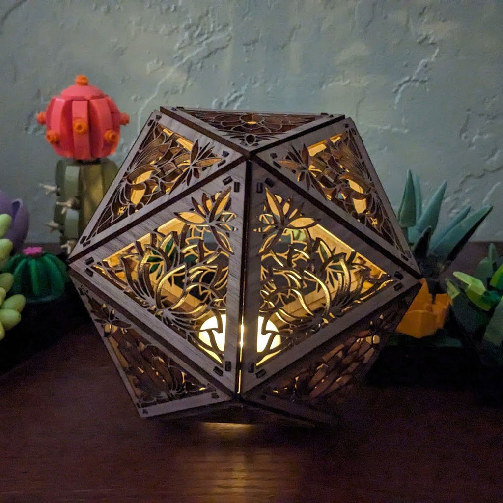 Lotus Blossom Shadow Lamp: Geometric Wood Nightlight, Zen Decor - Five Penny Piece