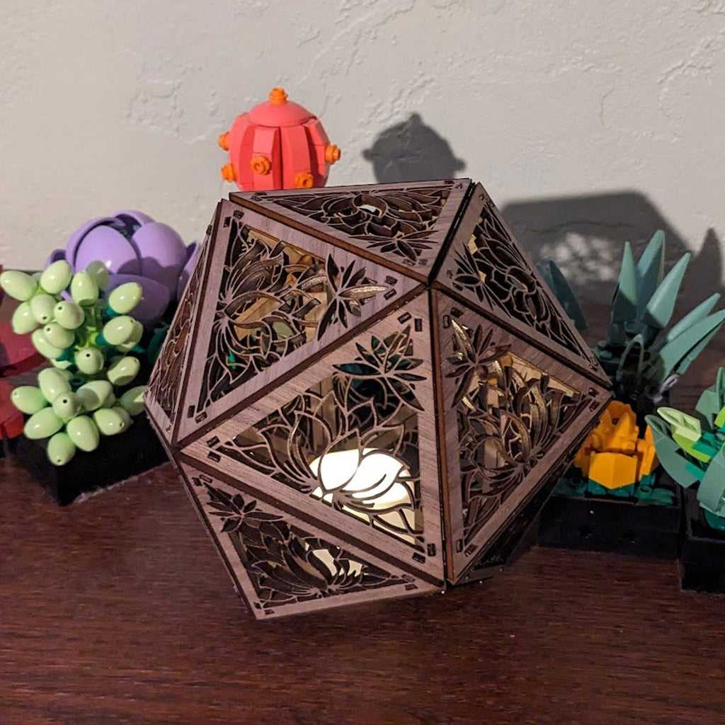 Lotus Blossom Shadow Lamp: Geometric Wood Nightlight, Zen Decor - Five Penny Piece