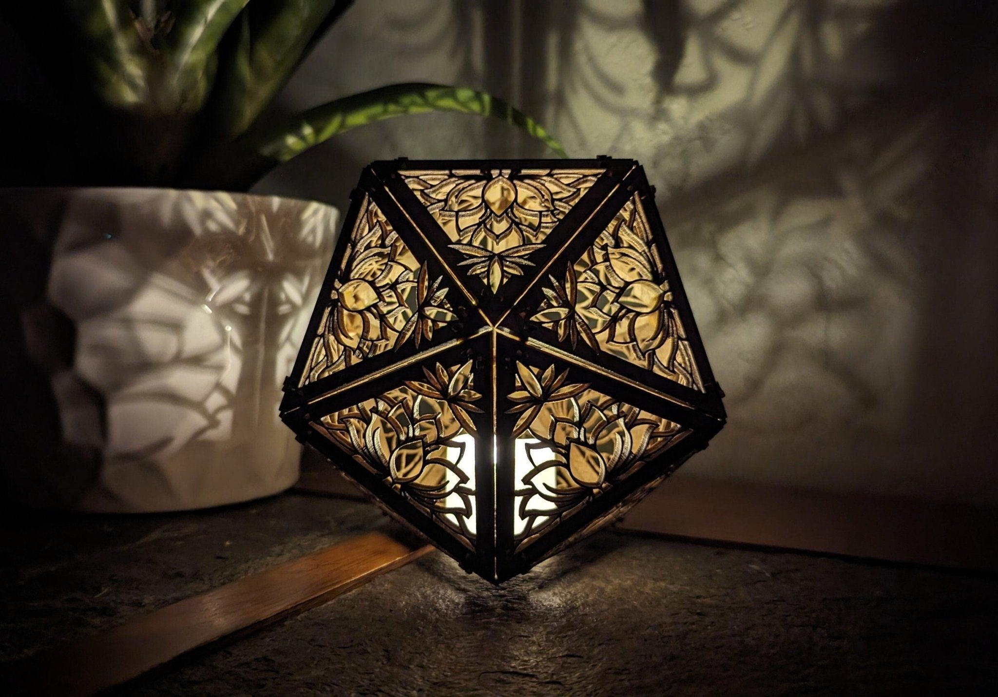 Lotus Blossom Shadow Lamp: Geometric Wood Nightlight, Zen Decor - Five Penny Piece