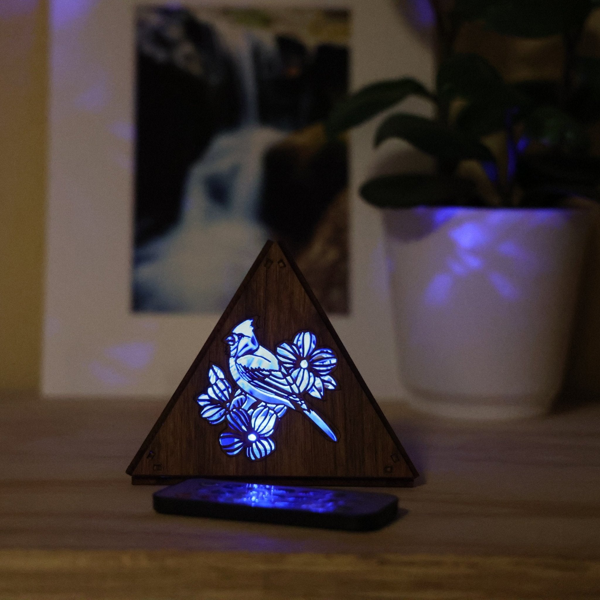 Memorial Cardinal LED Lamp: Wooden Bird Art, Remembrance Gift - Five Penny Piece