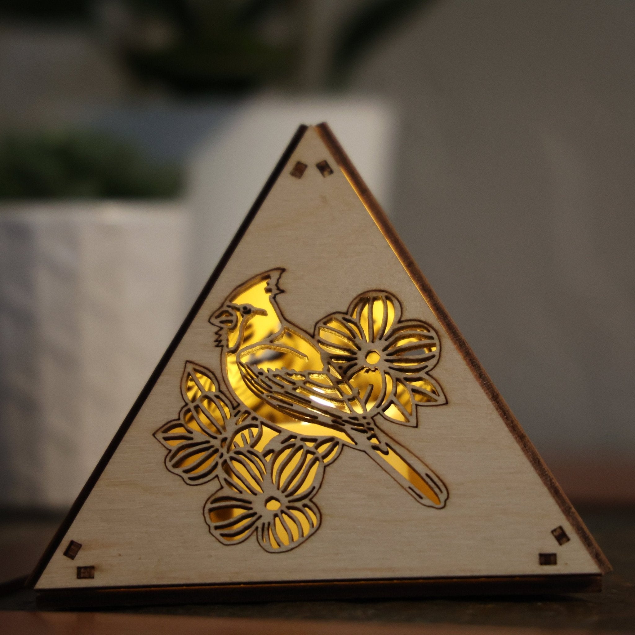 Memorial Cardinal LED Lamp: Wooden Bird Art, Remembrance Gift - Five Penny Piece