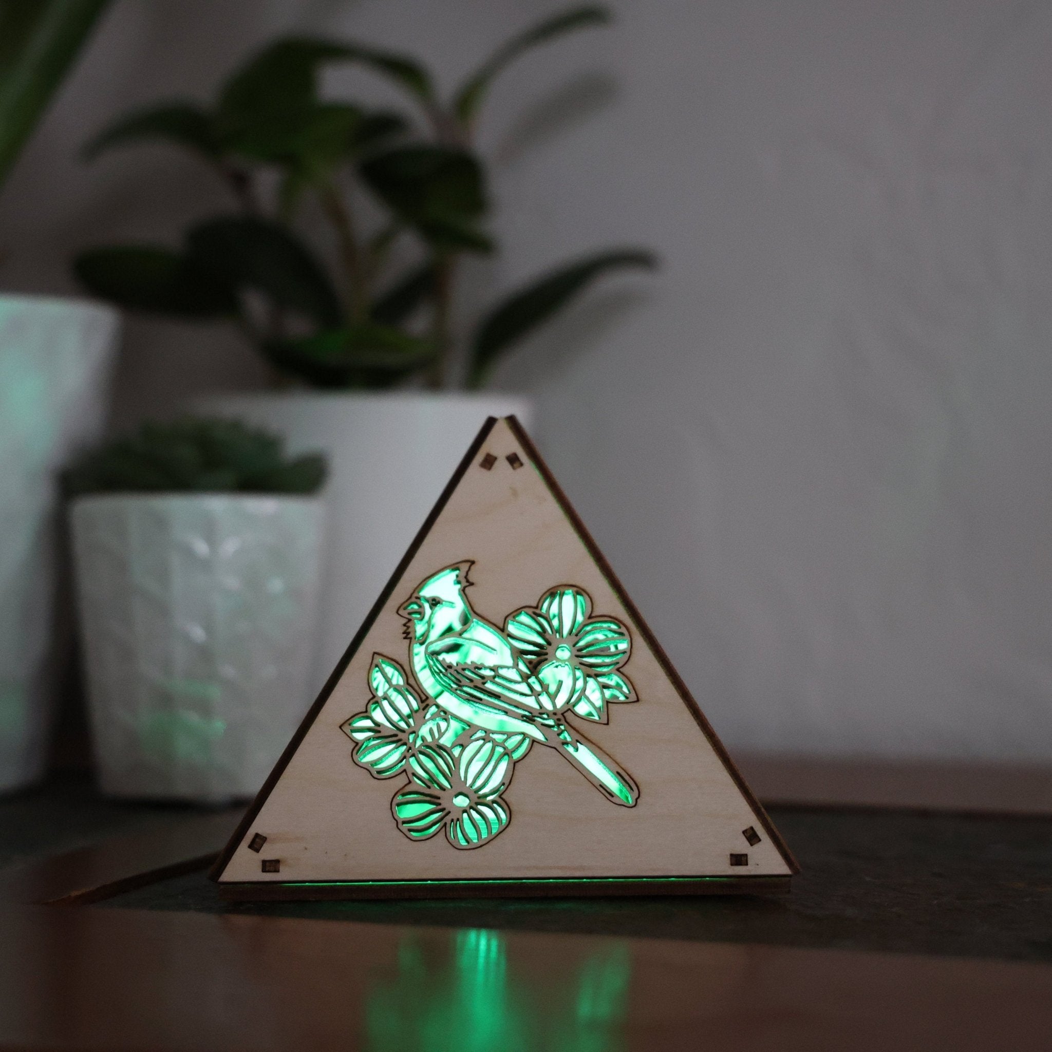 Memorial Cardinal LED Lamp: Wooden Bird Art, Remembrance Gift - Five Penny Piece