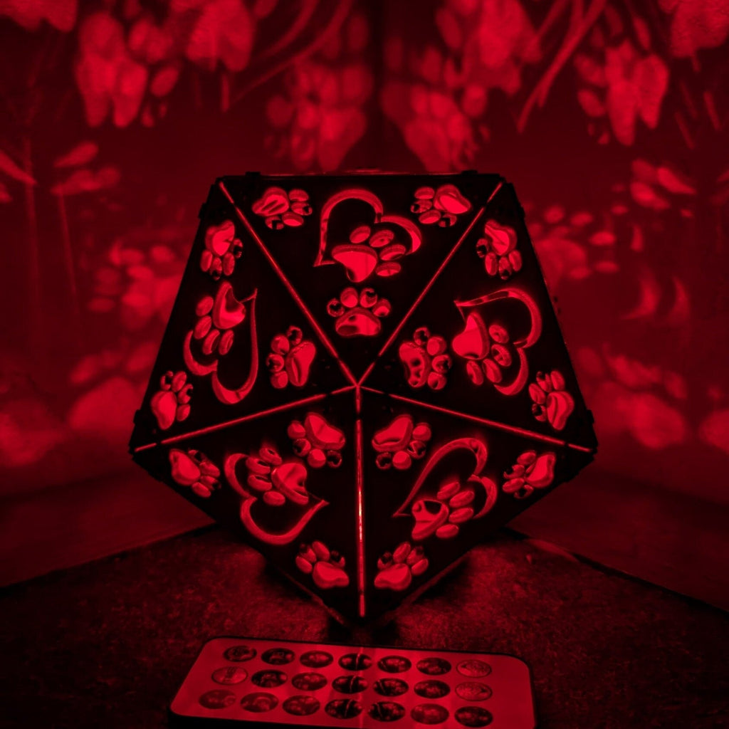 Paw Print LED Lamp: Geometric Wooden Dog Lover Light - Five Penny Piece