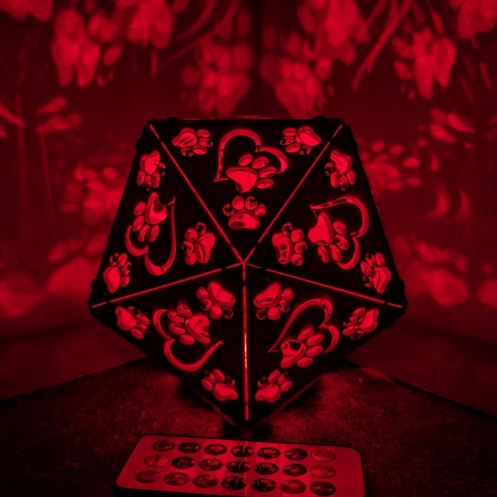 Paw Print LED Lamp: Geometric Wooden Dog Lover Light - Five Penny Piece