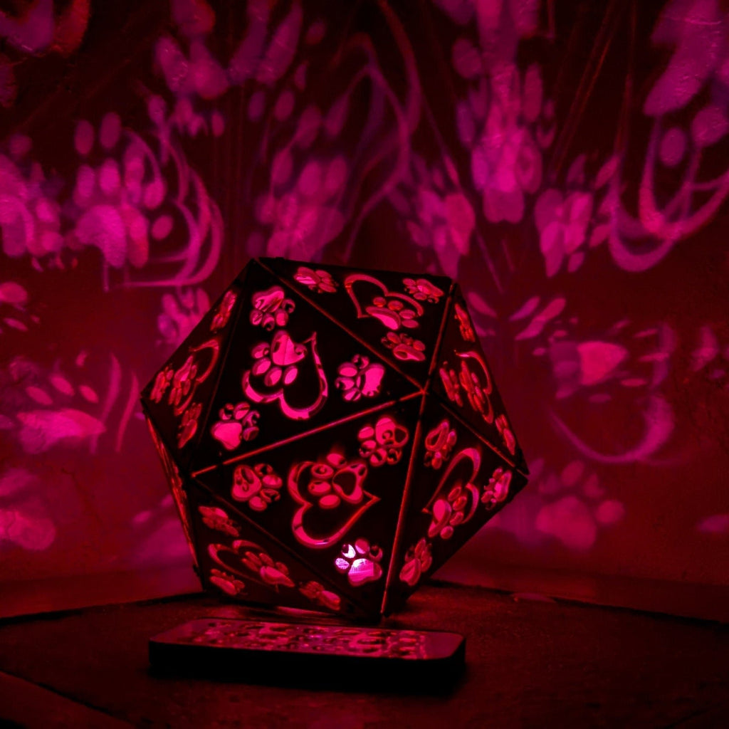 Paw Print LED Lamp: Geometric Wooden Dog Lover Light - Five Penny Piece