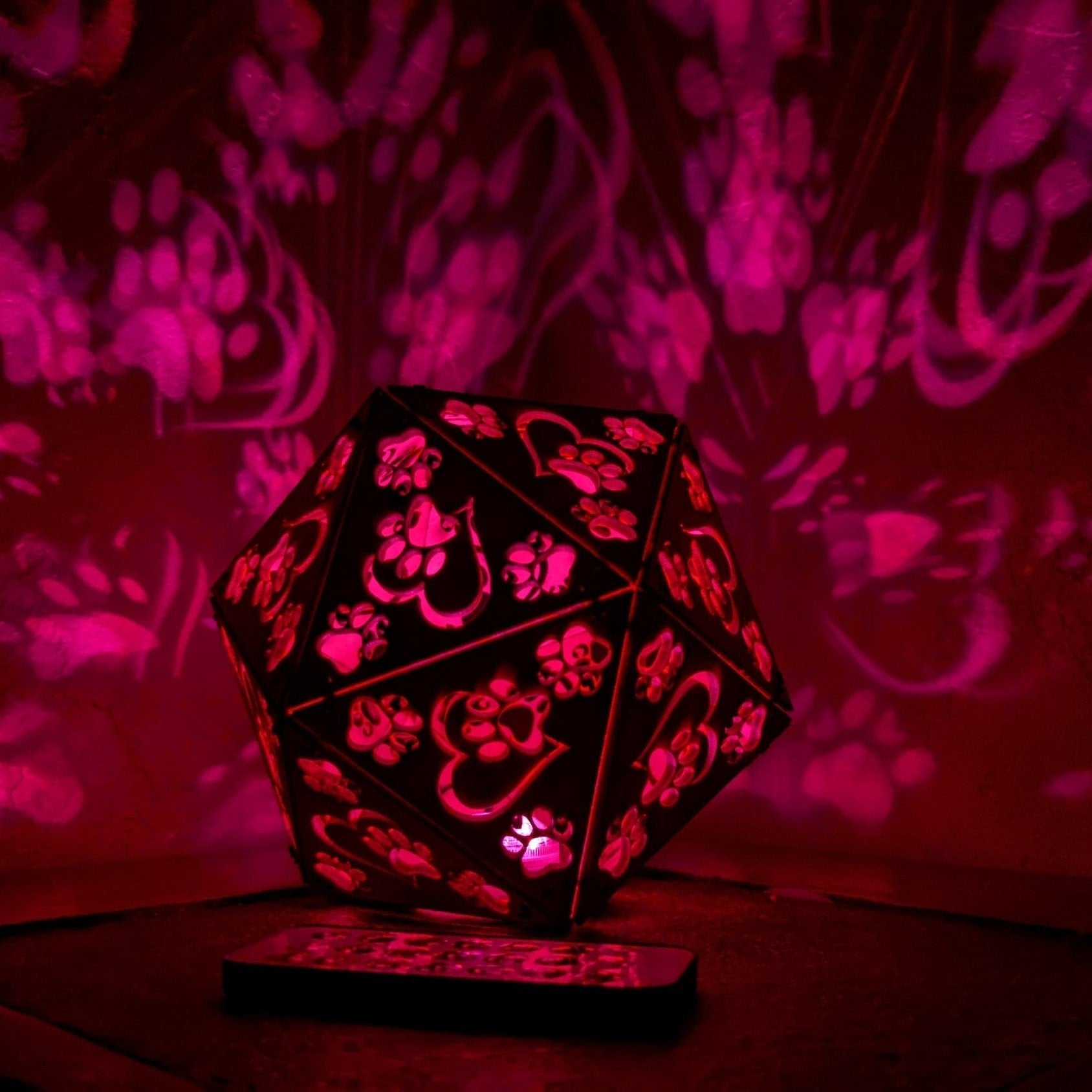 Paw Print LED Lamp: Geometric Wooden Dog Lover Light - Five Penny Piece