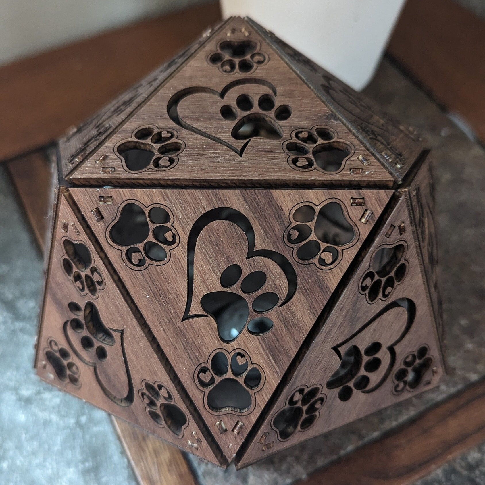 Paw Print LED Lamp: Geometric Wooden Dog Lover Light - Five Penny Piece