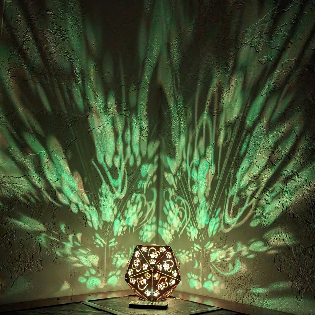 Paw Print LED Lamp: Geometric Wooden Dog Lover Light - Five Penny Piece