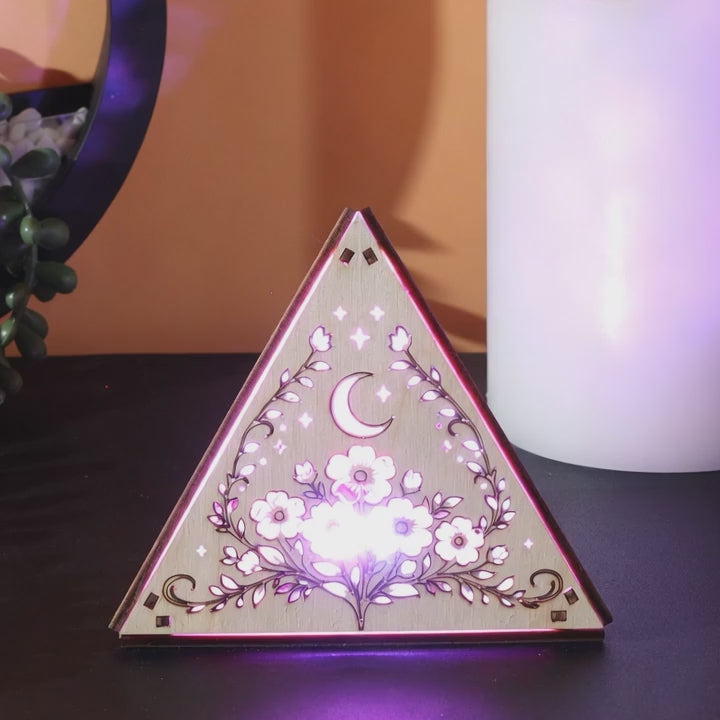 Moonlit Flower Pyramid Lamp, Evening Blossom Light, Wooden LED Color Changing Night Light with Remote