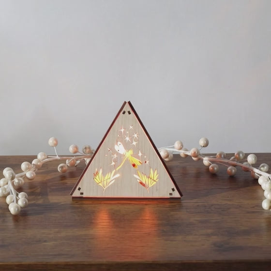 Dragonfly Whisper Pyramid Accent Light, Wooden RGB LED Color Changing Lamp with Remote