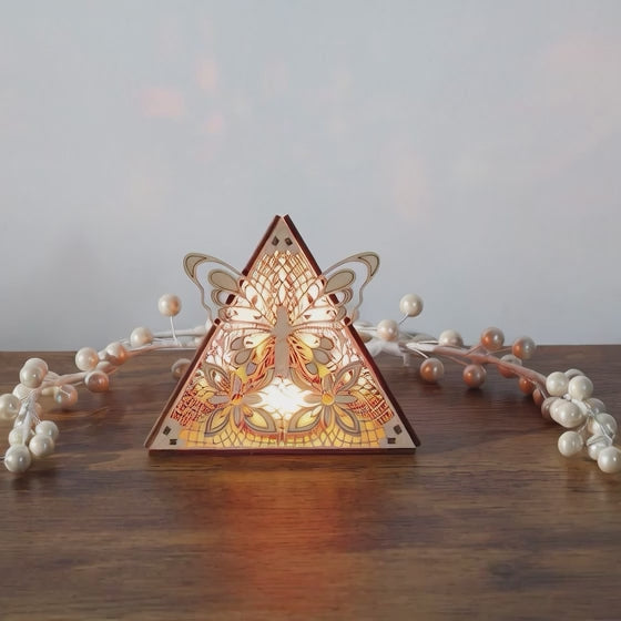 Butterfly Pyramid Lamp, Wooden LED Color Changing Night Light with Remote, Butterfly Accent Light, Nature Decor Table Lamp