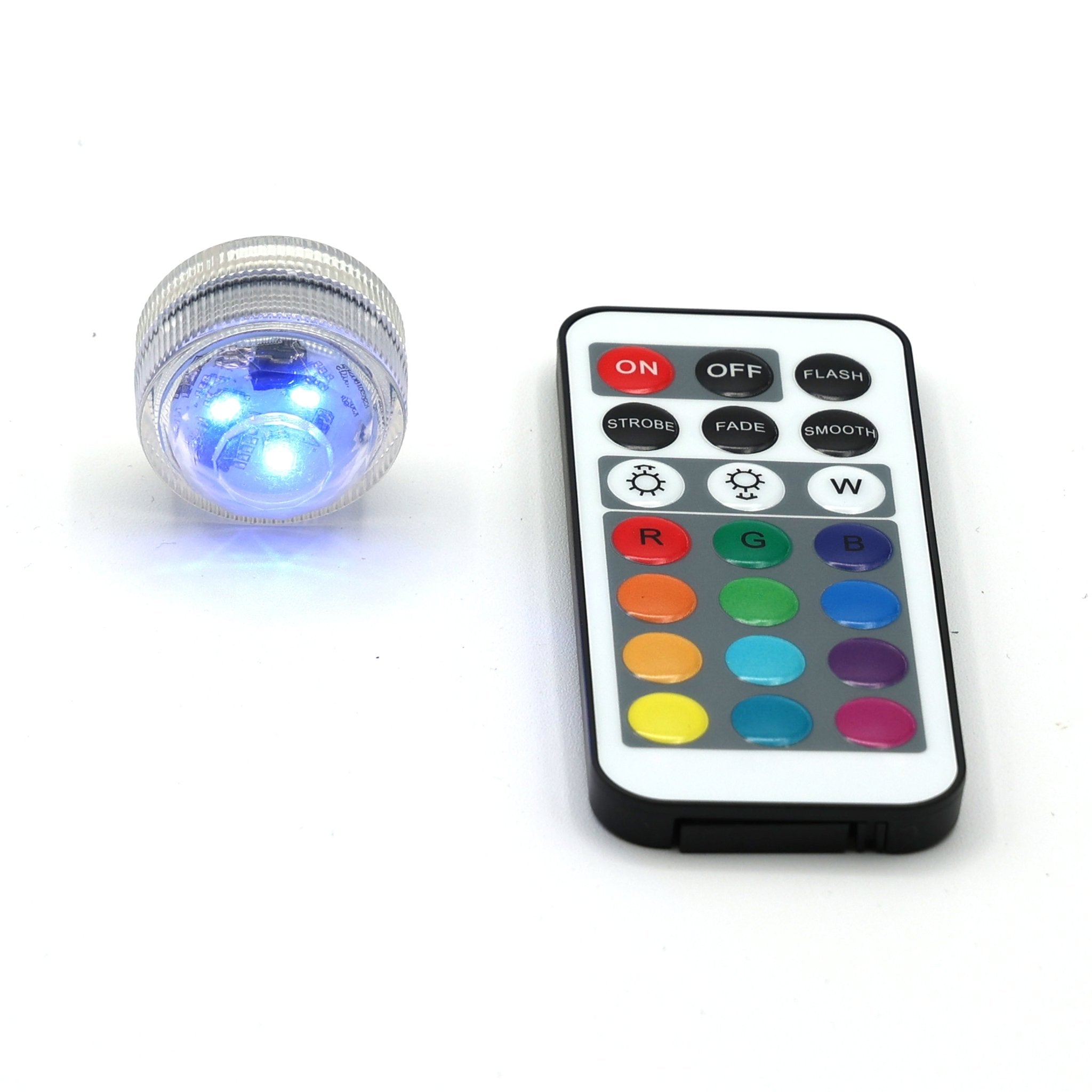 RGB LED Puck Light with Remote – Battery Powered Internal Light for Geometric Lamps - Five Penny Piece