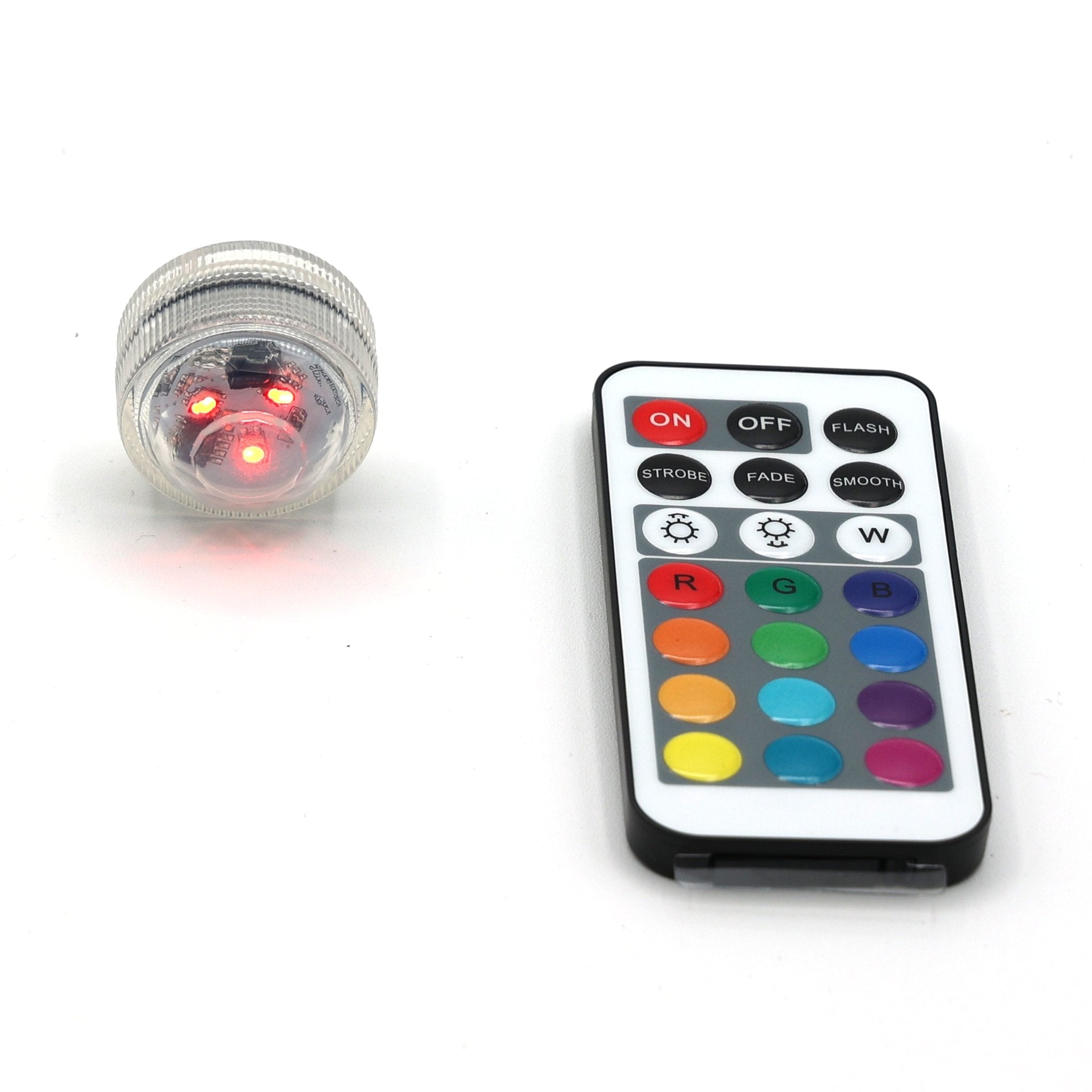 RGB LED Puck Light with Remote – Battery Powered Internal Light for Geometric Lamps - Five Penny Piece