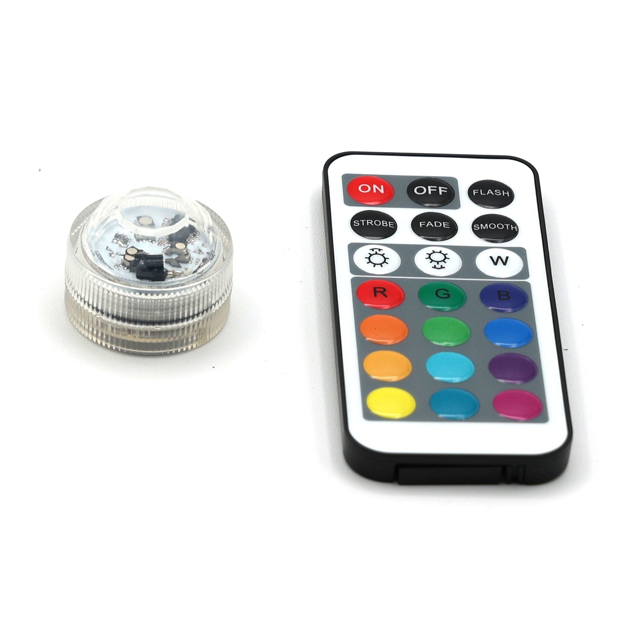 RGB LED Puck Light with Remote – Battery Powered Internal Light for Geometric Lamps - Five Penny Piece