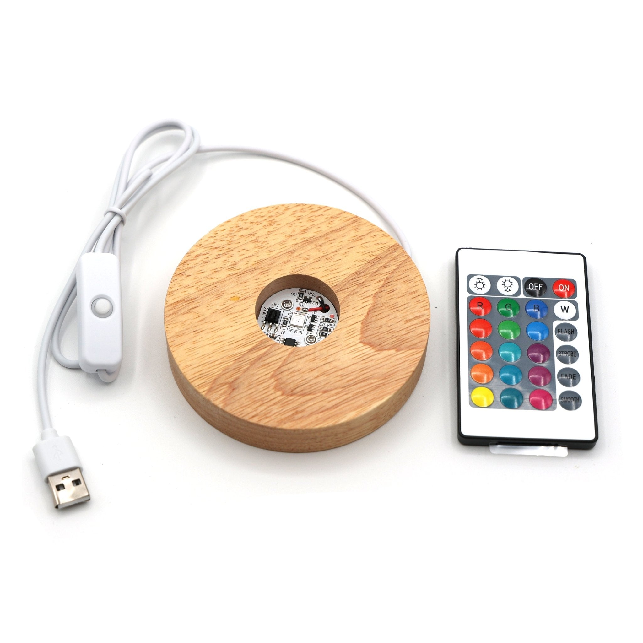 RGB Wooden Light Base – USB Powered Display Base with Remote - Five Penny Piece