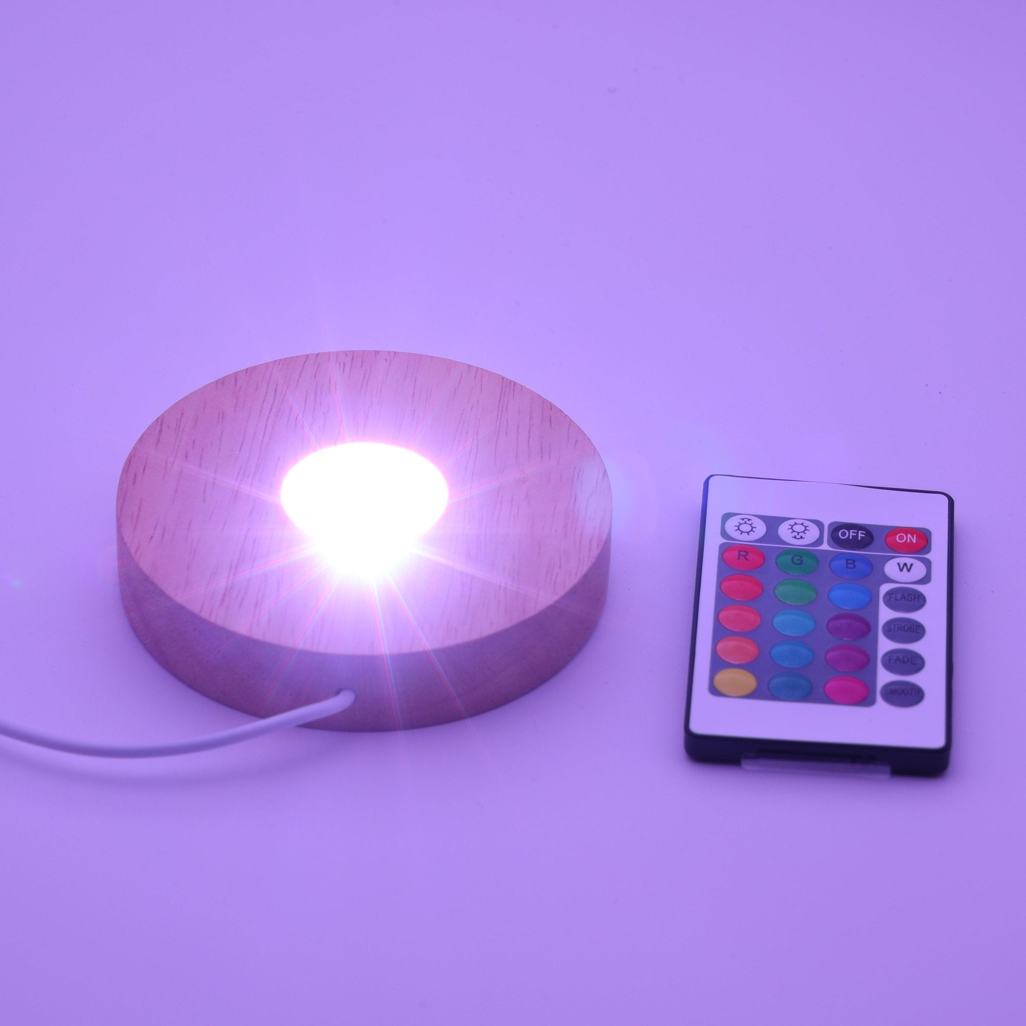 RGB Wooden Light Base – USB Powered Display Base with Remote - Five Penny Piece
